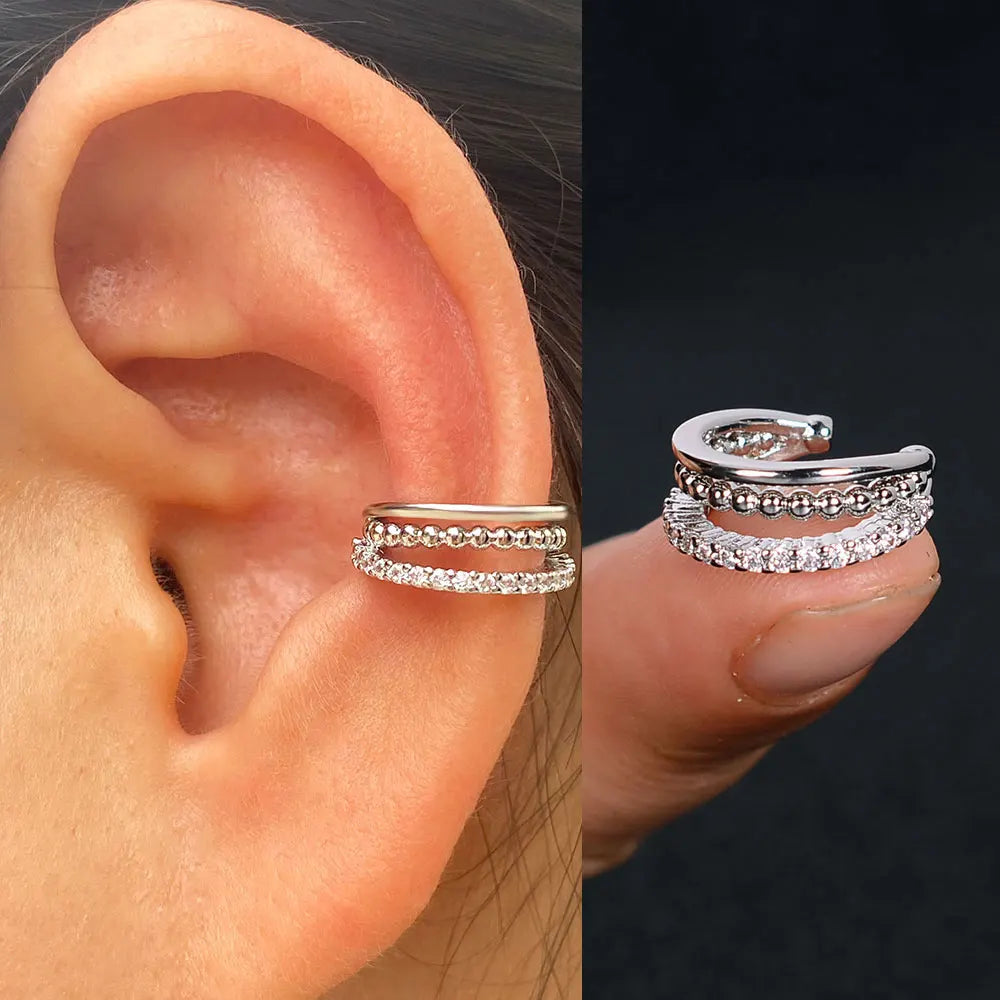 Geometric Rainbow CZ Cuff Clip On Earrings for Women