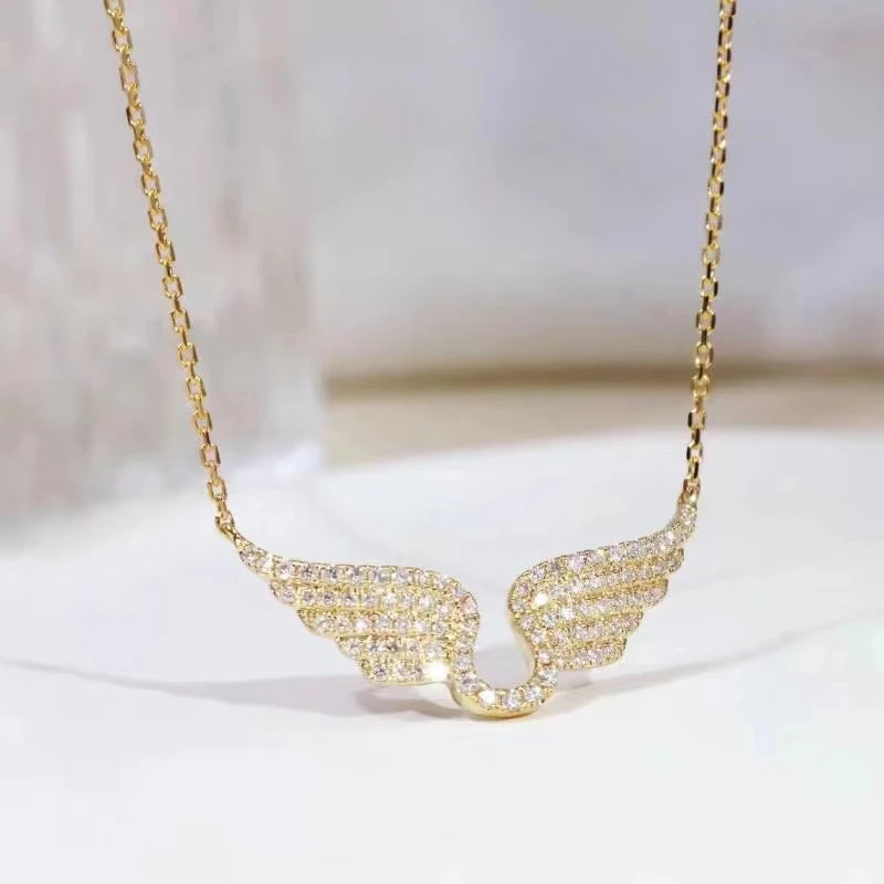 FTCY 1PC Angel Wing Necklace For Women Gold Color Angle's Wings Fashion Cubic Zirconi lifestyle view