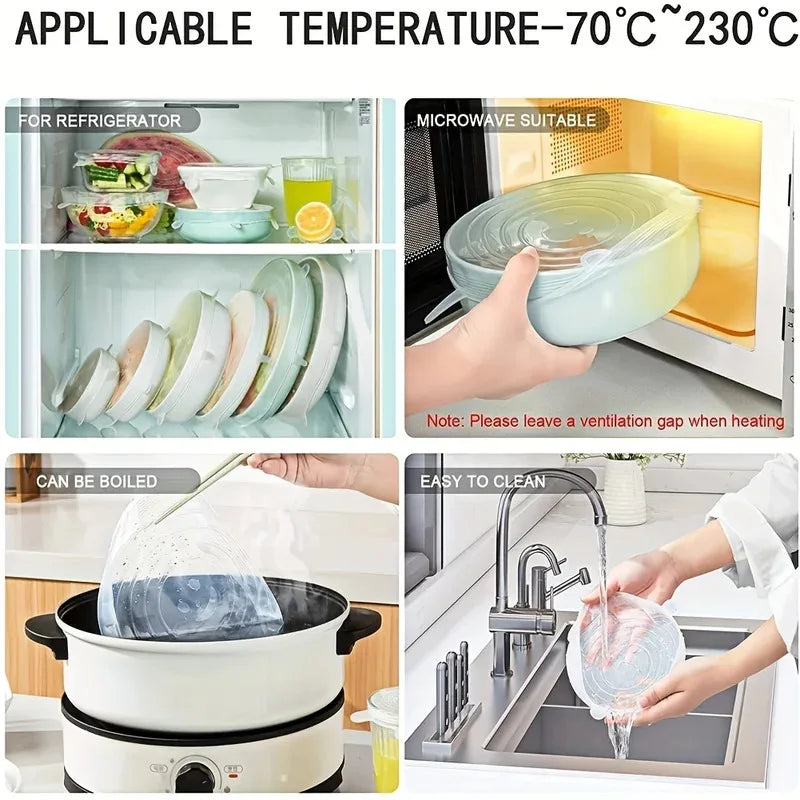6pcs/set Silicone Stretch Lids, Reusable Durable Food Storage Lids for Bowls, Silic additional angle