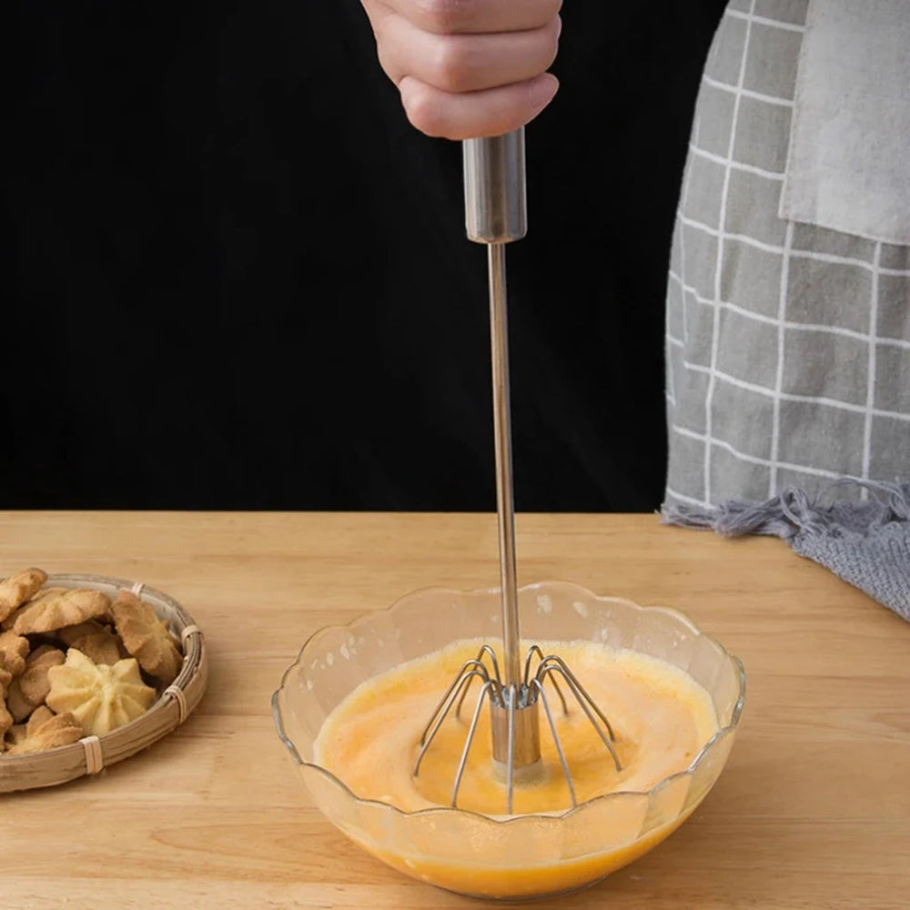 Semi-Automatic Egg Beater | 304 Stainless Steel Manual Hand Mixer close-up view