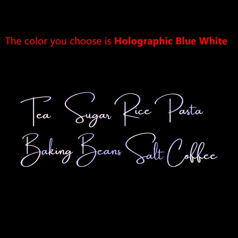 Kitchen Canister Labels Sticker Set | Waterproof Vinyl Decals for Tea Coffee Sugar close-up view
