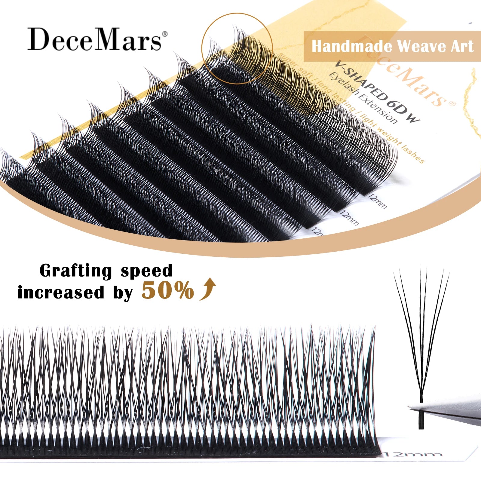 DeceMars V-shaped 6D Eyelash Extensions | Matte Black 12 Rows/Tray additional angle
