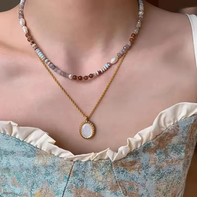 Crystal Stone Pearl Handmade Beadeds Chain Necklace Bracelet Women Luxury Elegant Fas lifestyle view