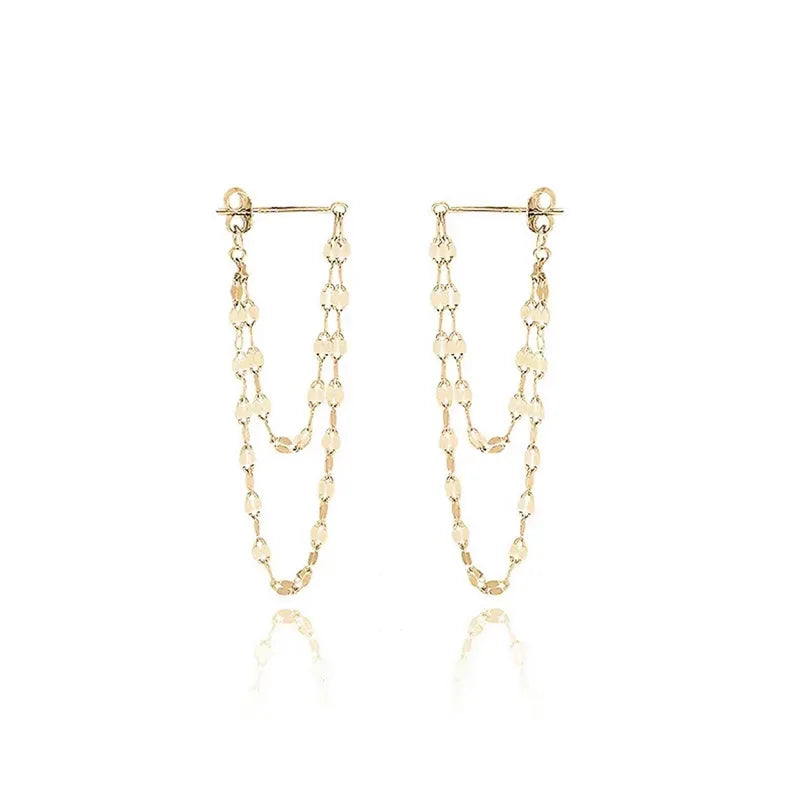 Silver Tassel Drop Earrings | Double Chain Rear-Hanging Earrings for Women additional angle