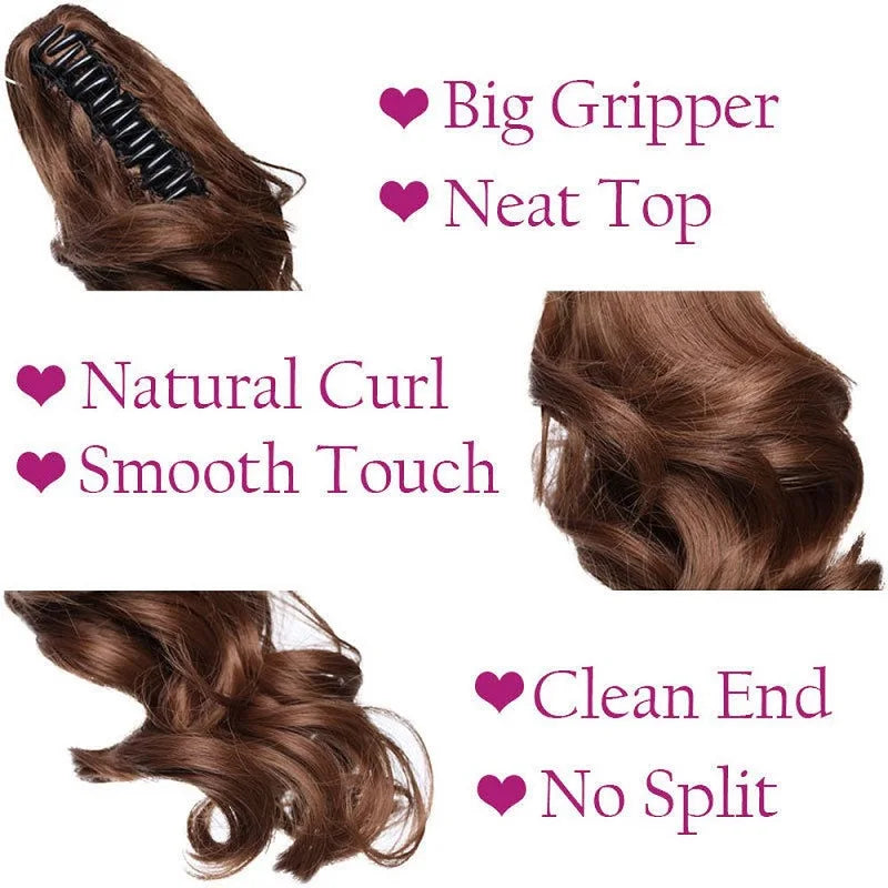 10Inch Synthetic Short Wavy Curly Ponytail Claw Clip in Hair Extension Brown Blonde Bl close-up view