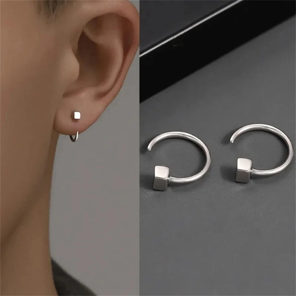 2pcs Vintage Minimalist Square Stud Earrings | Stainless Steel Tragus Cartilage Helix lifestyle view