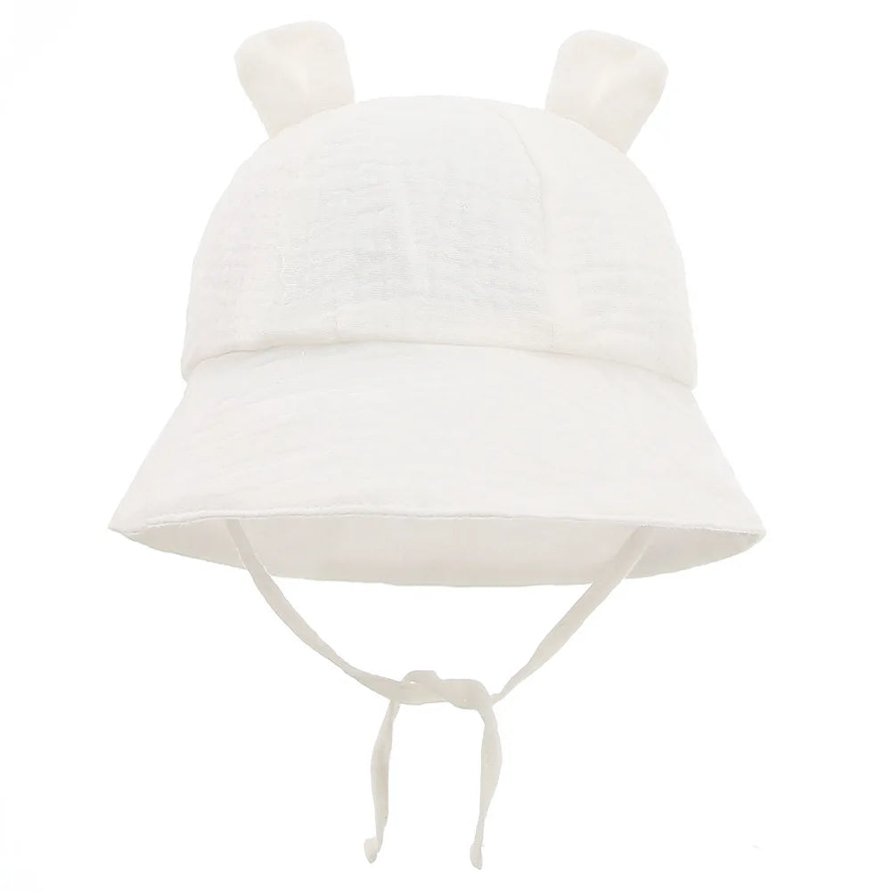 Muslin Baby Sun Hat for Newborn | Cotton Bucket Hat for Infant Summer close-up view