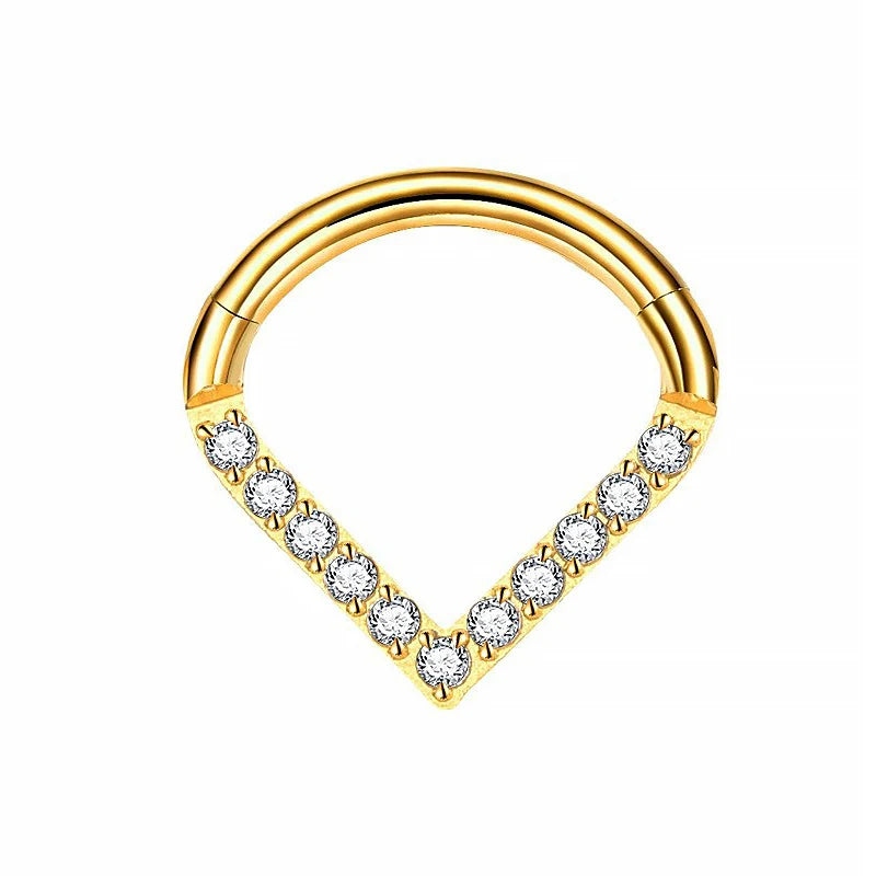 1PC G23 Titanium Hoop CZ Heart Septum Helix Piercing Nose Rings Tragus Cartilage Hinge close-up view