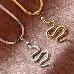 Long Snake Pendant Necklace | Flat Chain Choker for Women