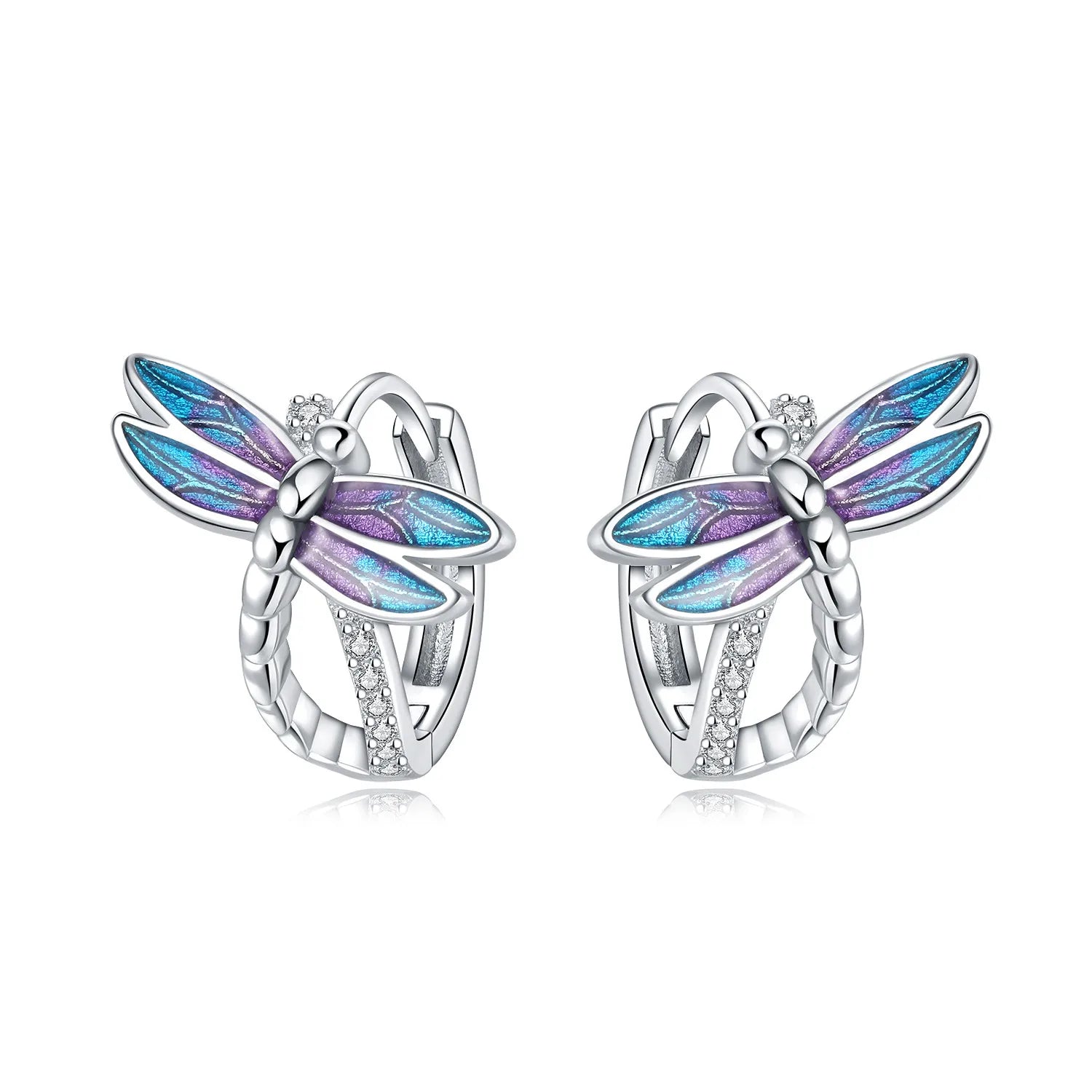 PANPOKI Original 925 Sterling Silver Double Butterfly Insect Earrings Women Hoop Earr alternate view