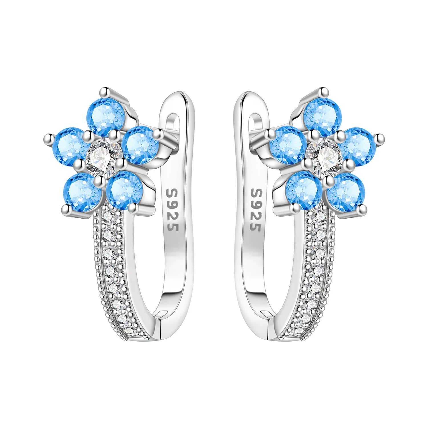 Orstarry Original 925 Sterling Silver Blue Iris Flower Earrings Women Hoop Earring An lifestyle view
