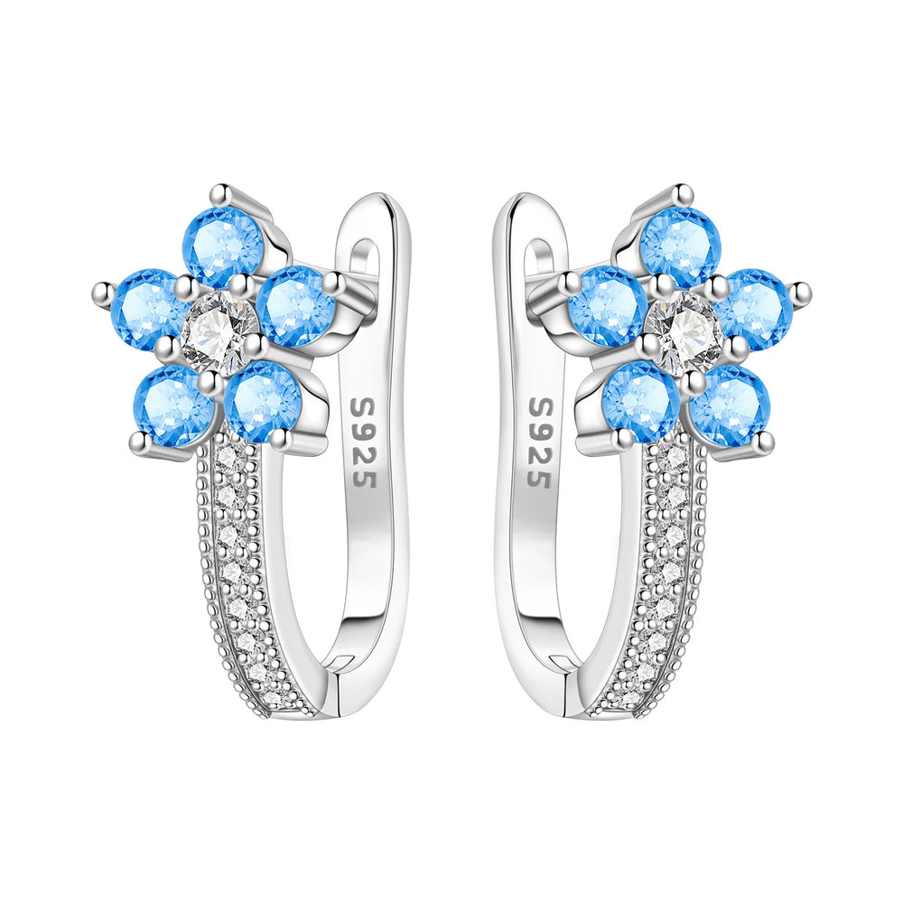 Orstarry Original 925 Sterling Silver Blue Iris Flower Earrings Women Hoop Earring An lifestyle view