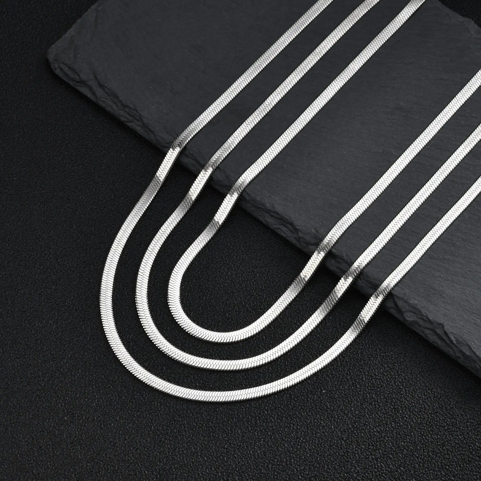 Stainless Steel Snake Chain Necklace for Women Men, Silver Color Herringbone Choker F lifestyle view