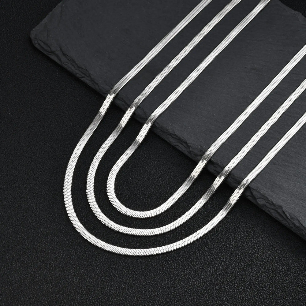 Stainless Steel Snake Chain Necklace for Women Men, Silver Color Herringbone Choker F lifestyle view
