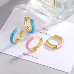 925 Sterling Silver Enamel Pink Blue Luxury Stud Earrings For Women Ear Piercing Earring Wholesale N