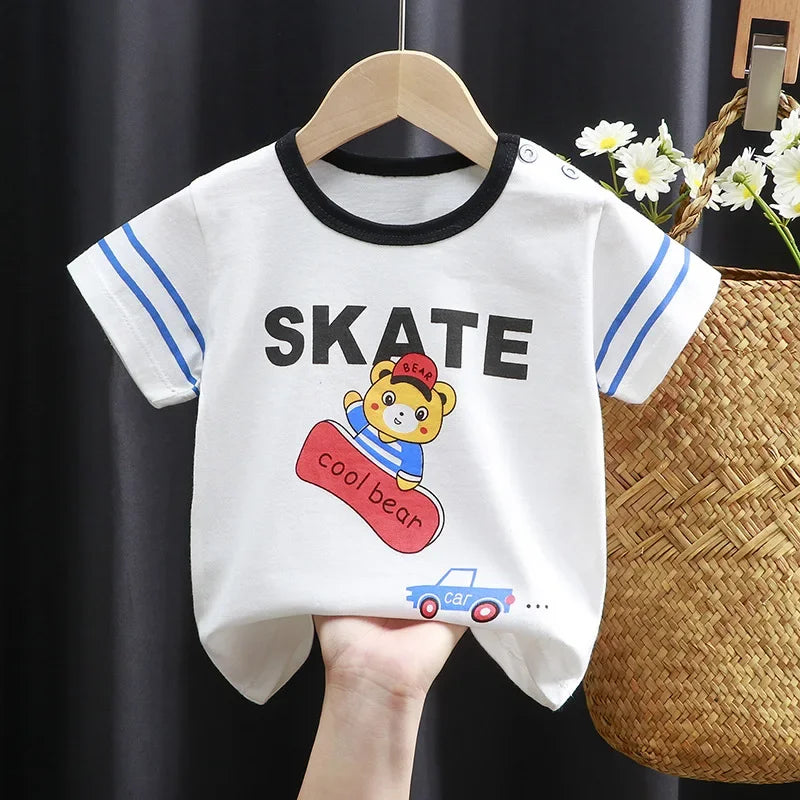 Kids Cartoon Cotton T-Shirt – Soft Summer Tee for Babies and Toddlers, Unisex Casual T close-up view