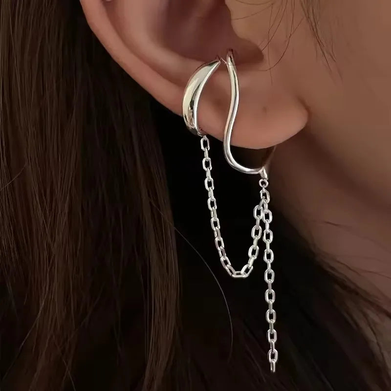925 Sterling Silver Ear Cuff Without Piercing | Chain Tassel Earring for Women additional angle
