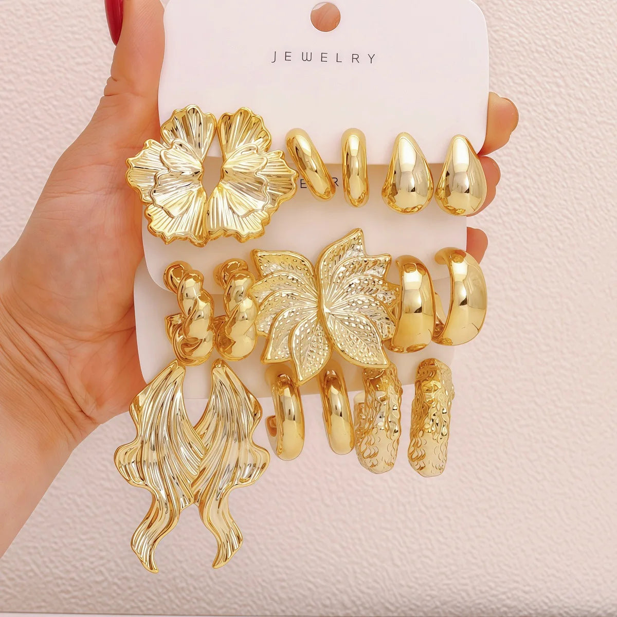 12pcs Fashionable Lightweight CCB Smooth Flower, Bow, Heart Shaped Earring Set, Suita lifestyle view