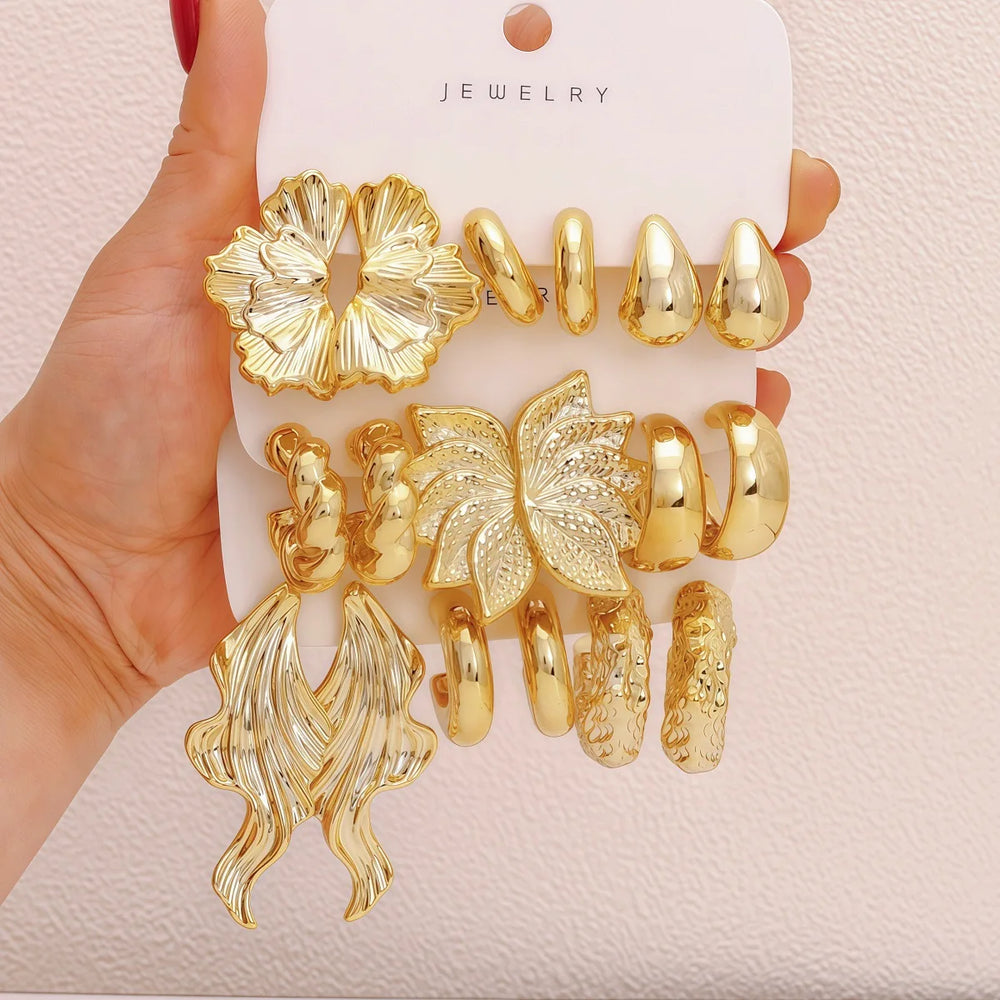 12pcs Fashionable Lightweight CCB Smooth Flower, Bow, Heart Shaped Earring Set, Suita lifestyle view