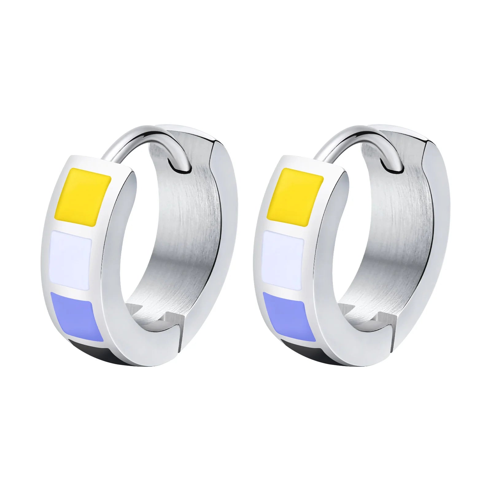 LGBT Rainbow Huggie Hoop Earring for Leibian Gay, Pride Flag Hinged Ear Piercings, additional angle