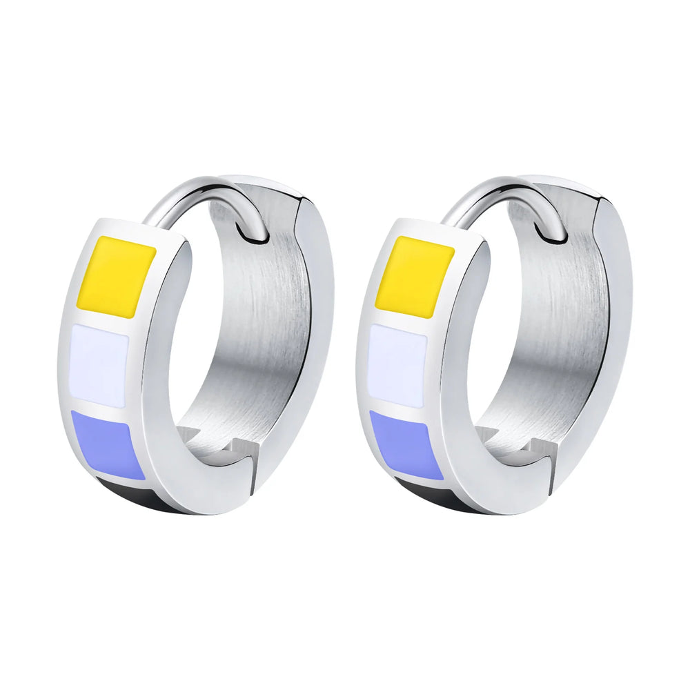 LGBT Rainbow Huggie Hoop Earring for Leibian Gay, Pride Flag Hinged Ear Piercings, additional angle