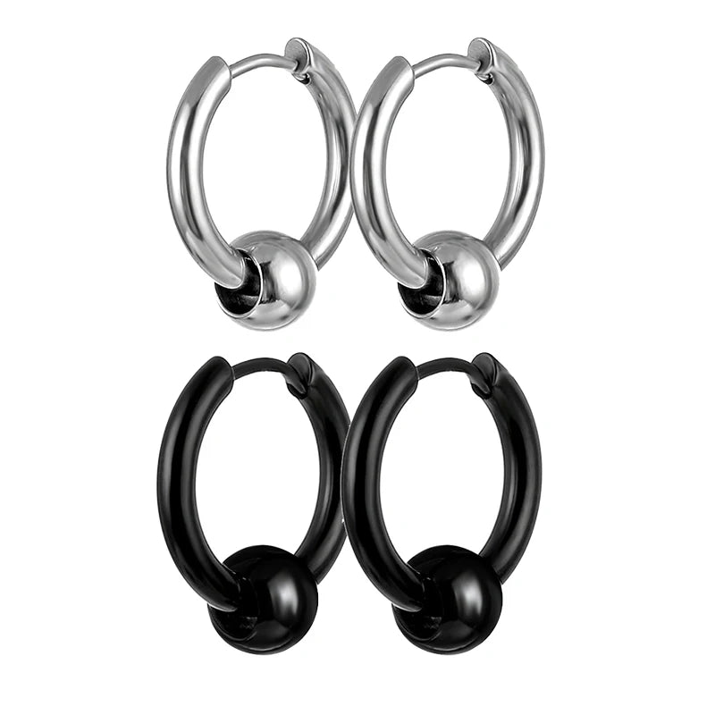 Black Punk Stainless Steel Stud Earrings Set for Men And Women Vintage Hip Hop Pier additional angle