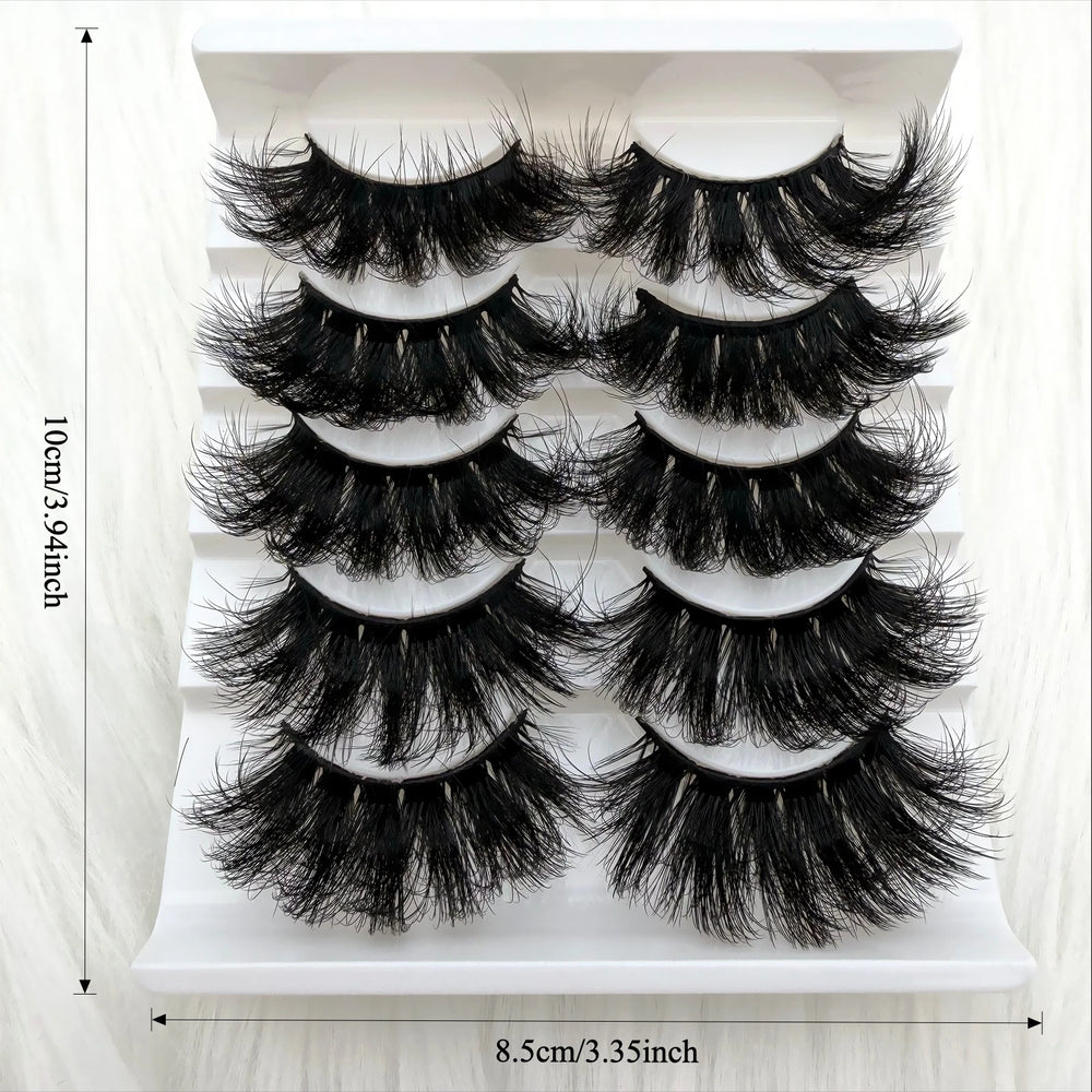 5 Pairs 3D Faux Mink Lashes Dramatic Volume Thick Lashes Fluffy Natural False Eyelashe close-up view