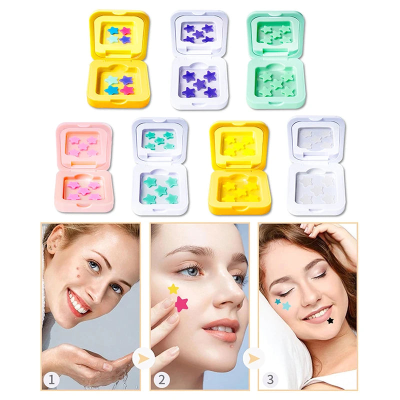 Star Shaped Hydrocolloid Acne Patches | Invisible Pimple Stickers with Mirror close-up view