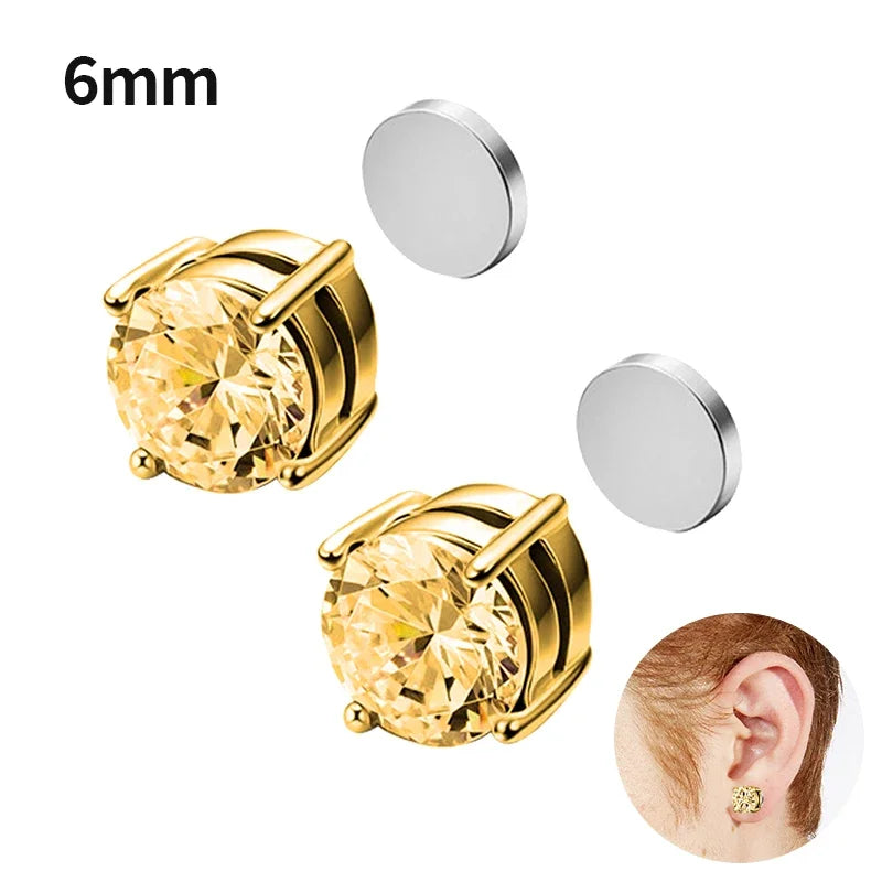 Fashion Crystal Magnetic Clip Ear Stud | Non Piercing Earrings for Men Women detail view