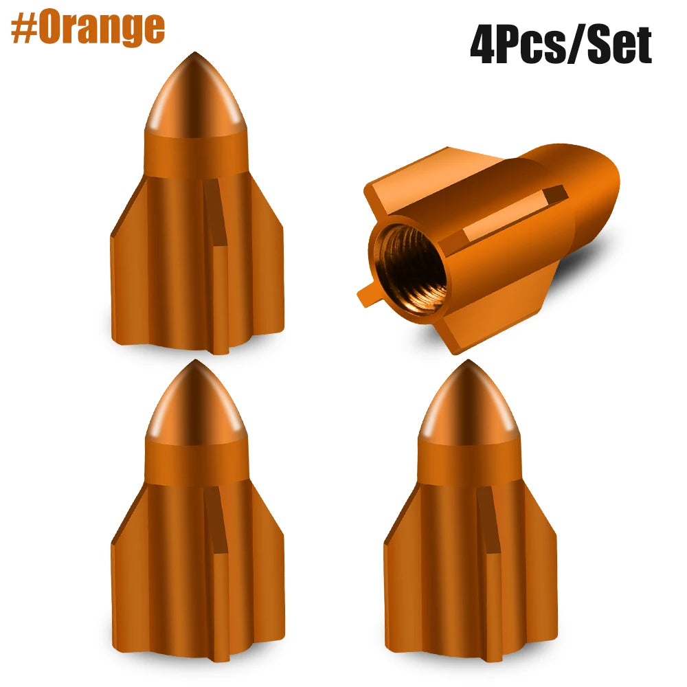 4Pcs/Set Aluminum Rocket Tire Valve Caps for Car Motorcycle Bike Alloy Tyre Valve Cove close-up view