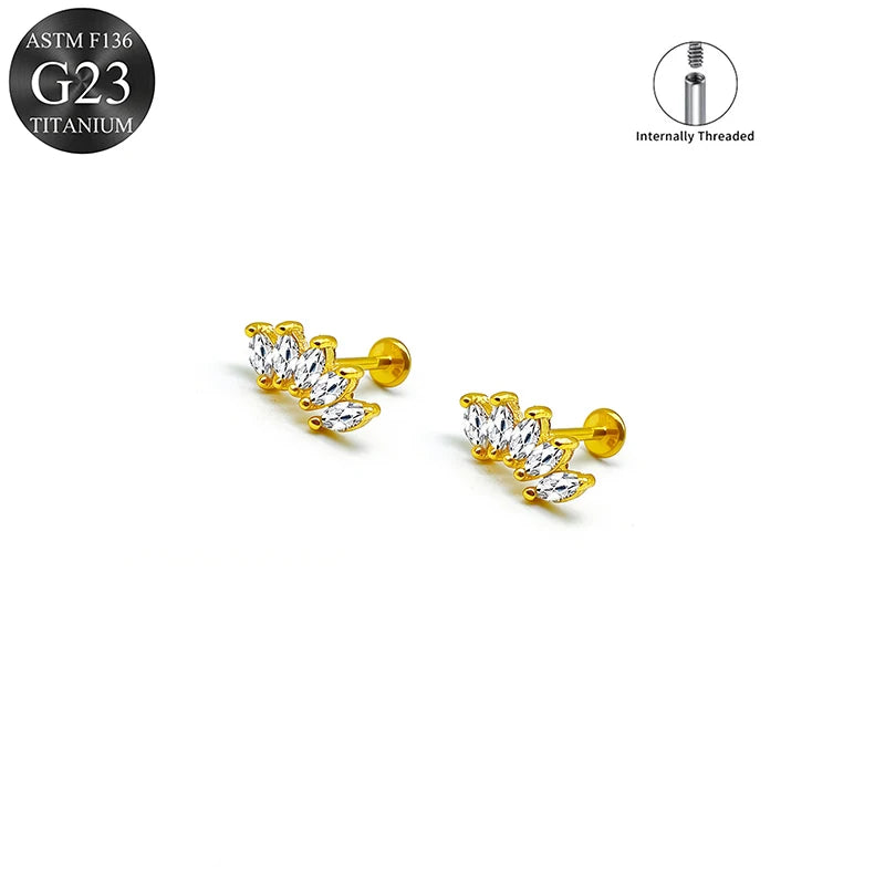 EVISPOL ASTM F136 G23 Titanium Tiny CZ Labret Lip Stud Earring for Women 16G Heart Car close-up view
