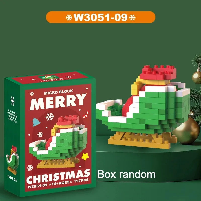 Christmas Micro Building Block Set | Santa and Reindeer Puzzle Toy close-up view