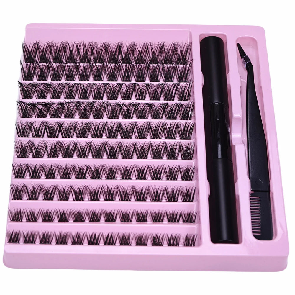 Wispy D Curl Cluster Lashes DIY Complete Kit with Bond & Tweezers Soft Natural Nude additional angle