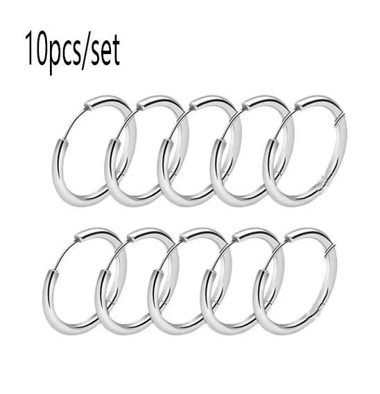 10/20Pcs Minimalist 316L Stainless Steel Small Hoop Earrings For Women Man Classic additional angle