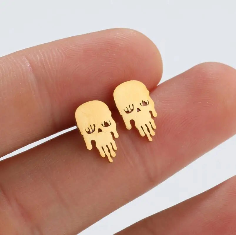 316L Stainless Steel Figure Earring Bicycle Key Crescent Moon Heart Lightening Skull F close-up view