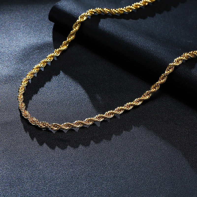 Vnox Dainty Gold Color Rope Chain Necklaces for Women Men,Chic Twisted Collar, Waterpr close-up view