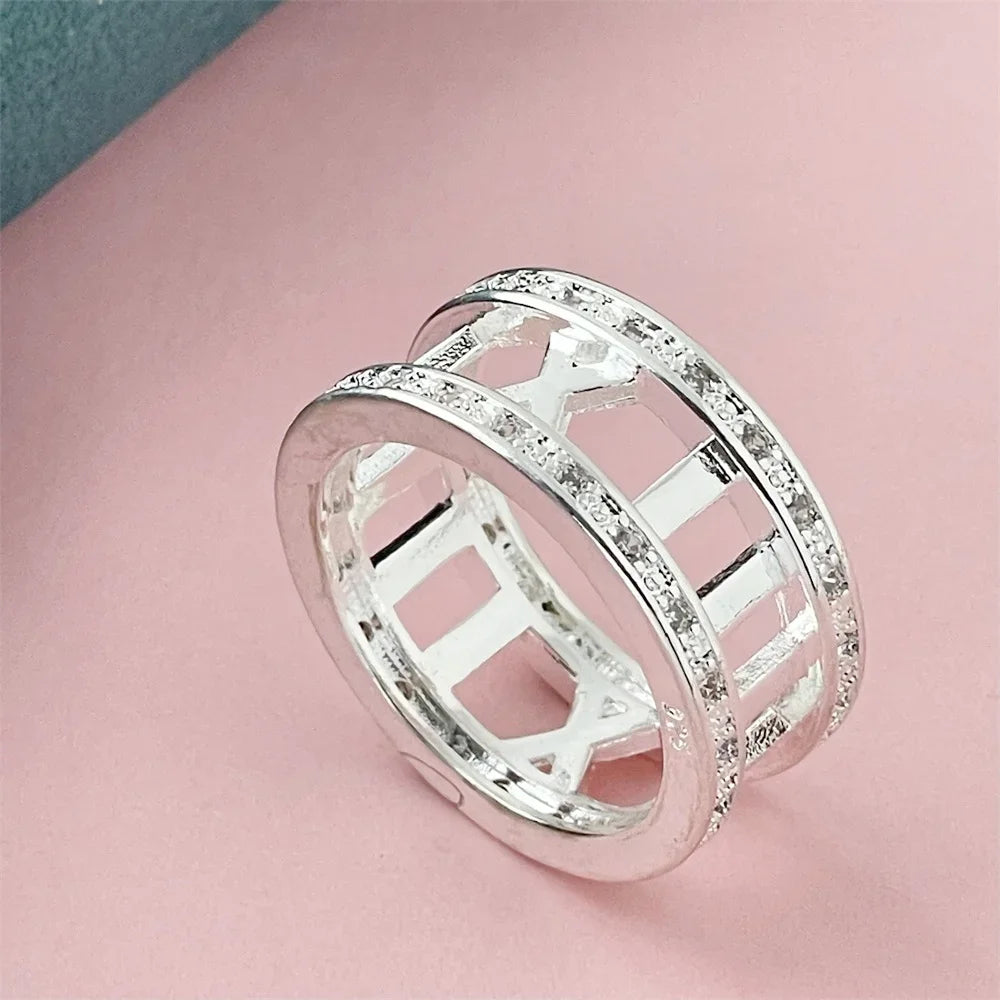 925 sterling silver Roman numeral AAA zircon ring, wedding ring for men and women, fashi detail view