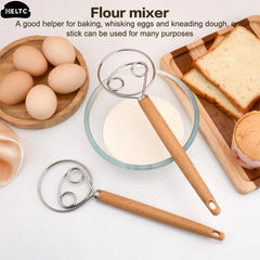 10 Inch Danish Dough Whisk | Stainless Steel Hand Blender with Wood Handle alternate view