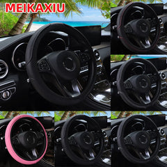 PU Leather Embossed Steering Wheel Cover 14.5-15 Inch Round Rimless Design for All Se alternate view