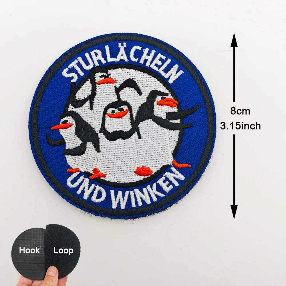 Cartoon Penguin Embroidered Velcro Patch | Tactical Applique for Clothes Bags Hats close-up view