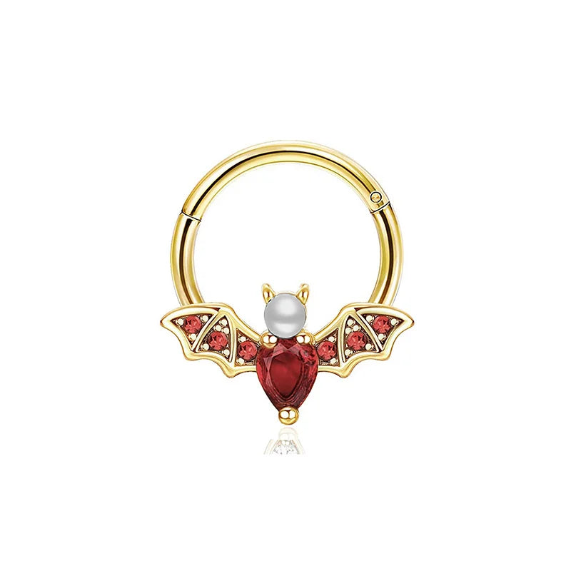 1Pcs 16G Halloween Bat Septum Nose Ring Inlaid Shiny Zircon, Sweet Hinged Nose Ring S alternate view