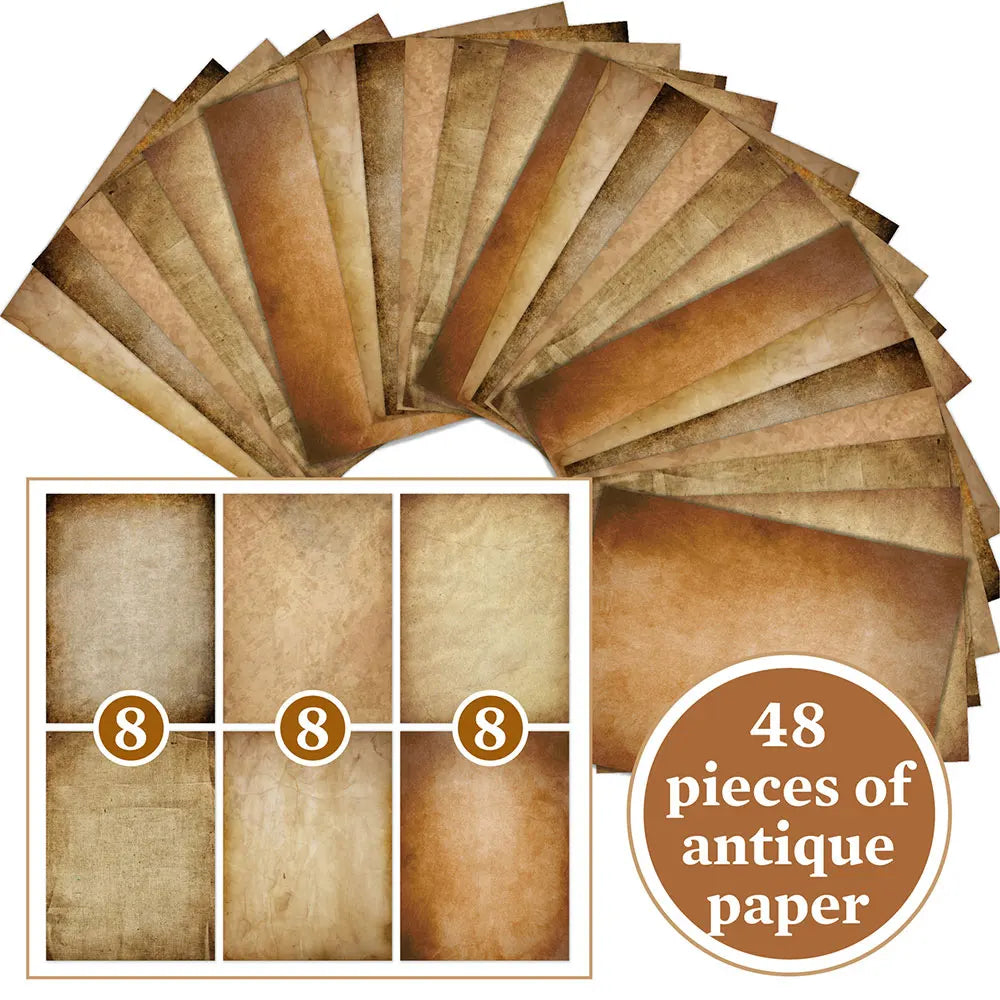 48 Sheets Vintage Scrapbook Paper Set | A4 Retro Junk Journal Collage Supplies close-up view