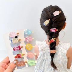 ✰✪10Pcs Hair Accessory Cute Mini Ice Cream Transparent Funny Hair Clip For Women Bangs And Hair Tidying Duckbill Clip