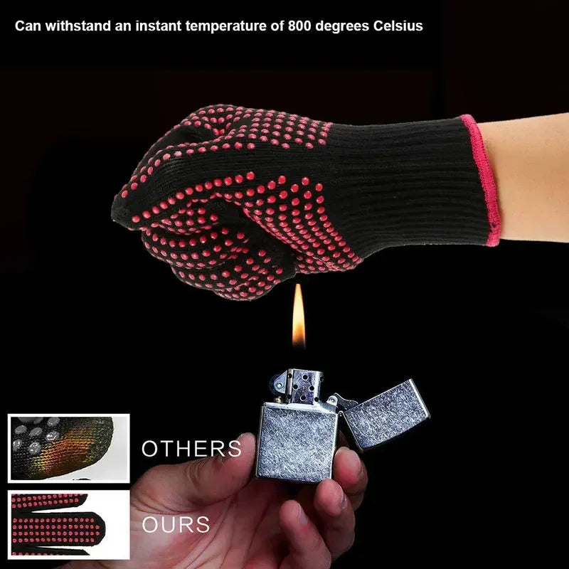 1 Pair Heat Resistant Oven Gloves | Cut Resistant Non Slip Silicone BBQ Gloves for Ki alternate view