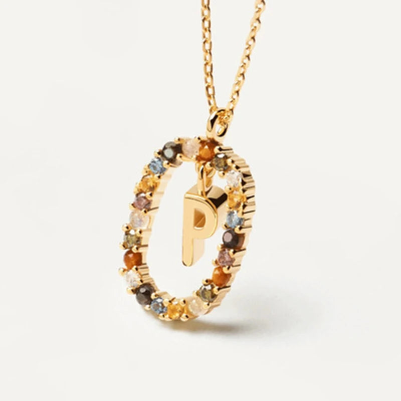 925 Sterling Silver Gold Initial Necklace | Personalized Letter Pendant with Zircon additional angle
