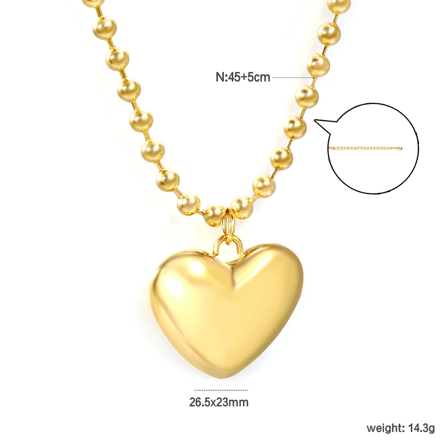 ASONSTEEL Romantic Heart Pendant Necklace | Gold Stainless Steel Choker for Women Gift close-up view