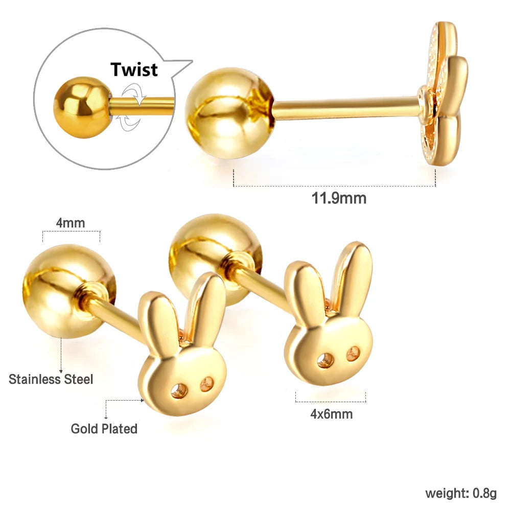 LUXUSTEEL Mini Cute Stainless Steel Stud Earrings Women Girls Heart Butterfly Rabbit H close-up view