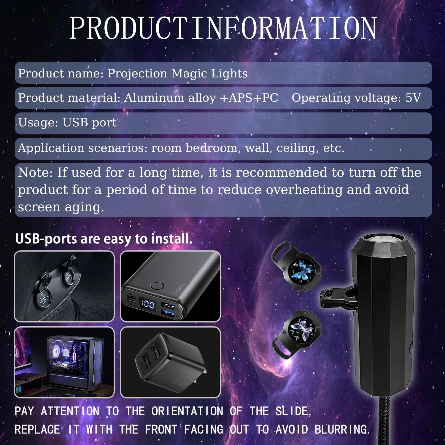 Colorful Butterfly Projection Light | 360° Rotating Night Light for Romantic Bedroo additional angle