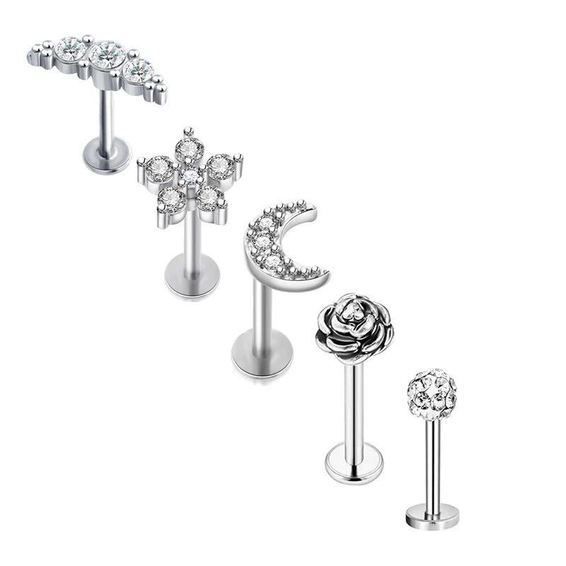 5pcs Tragus Stud Earring Set | Heart CZ Cartilage Piercing Jewelry alternate view