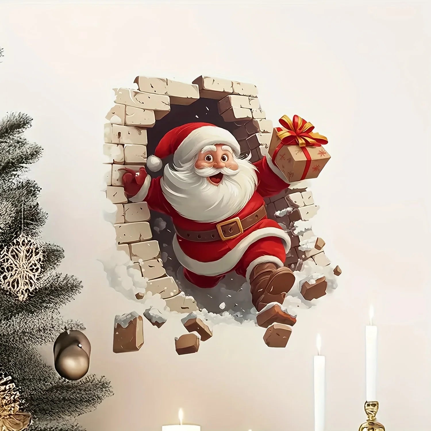 Santa Claus Wall Decal | Self-Adhesive Christmas Vinyl Sticker close-up view